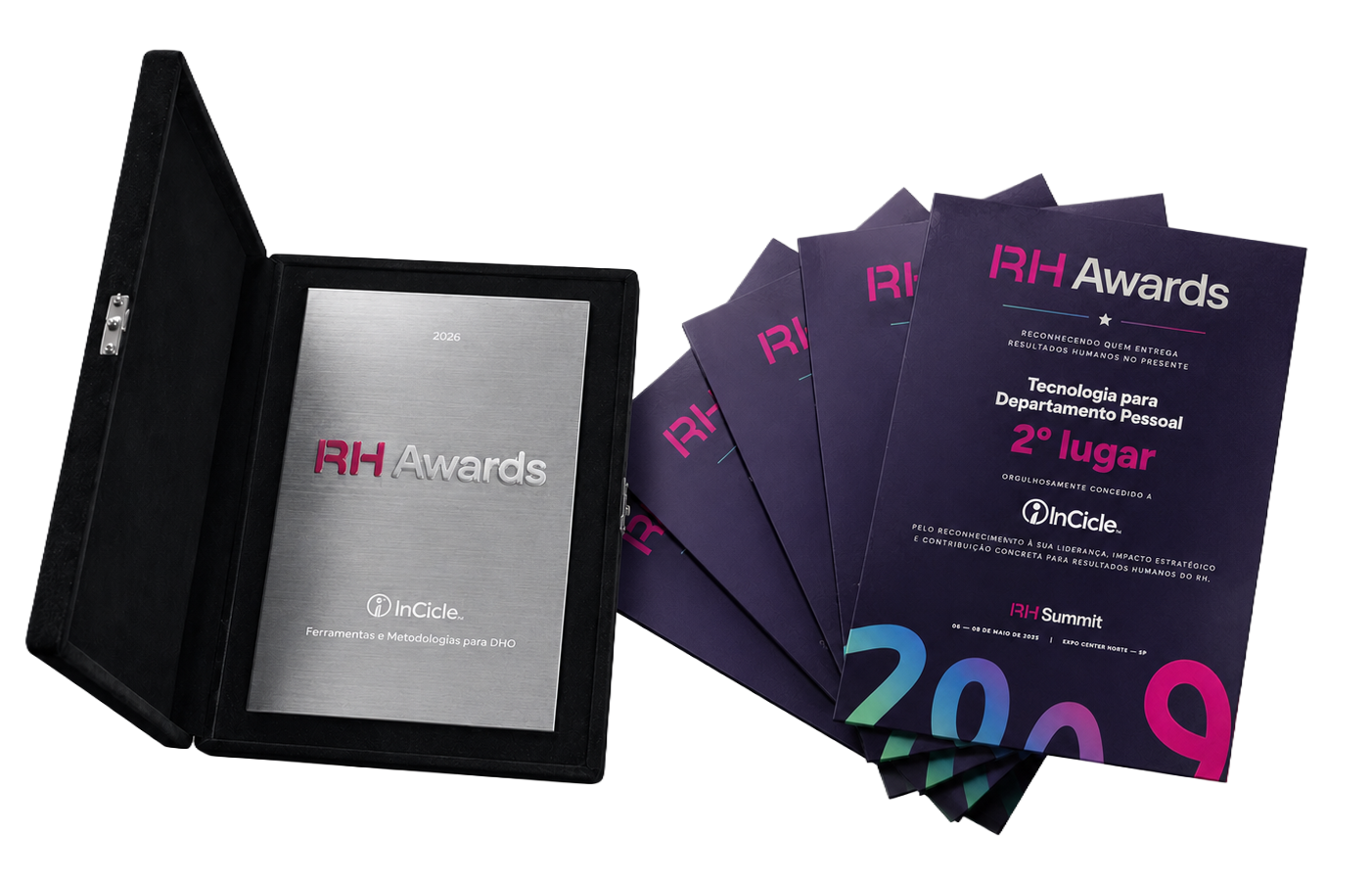 Placa e certificados do prêmio RH Awards 2026 conquistados pela InCicle