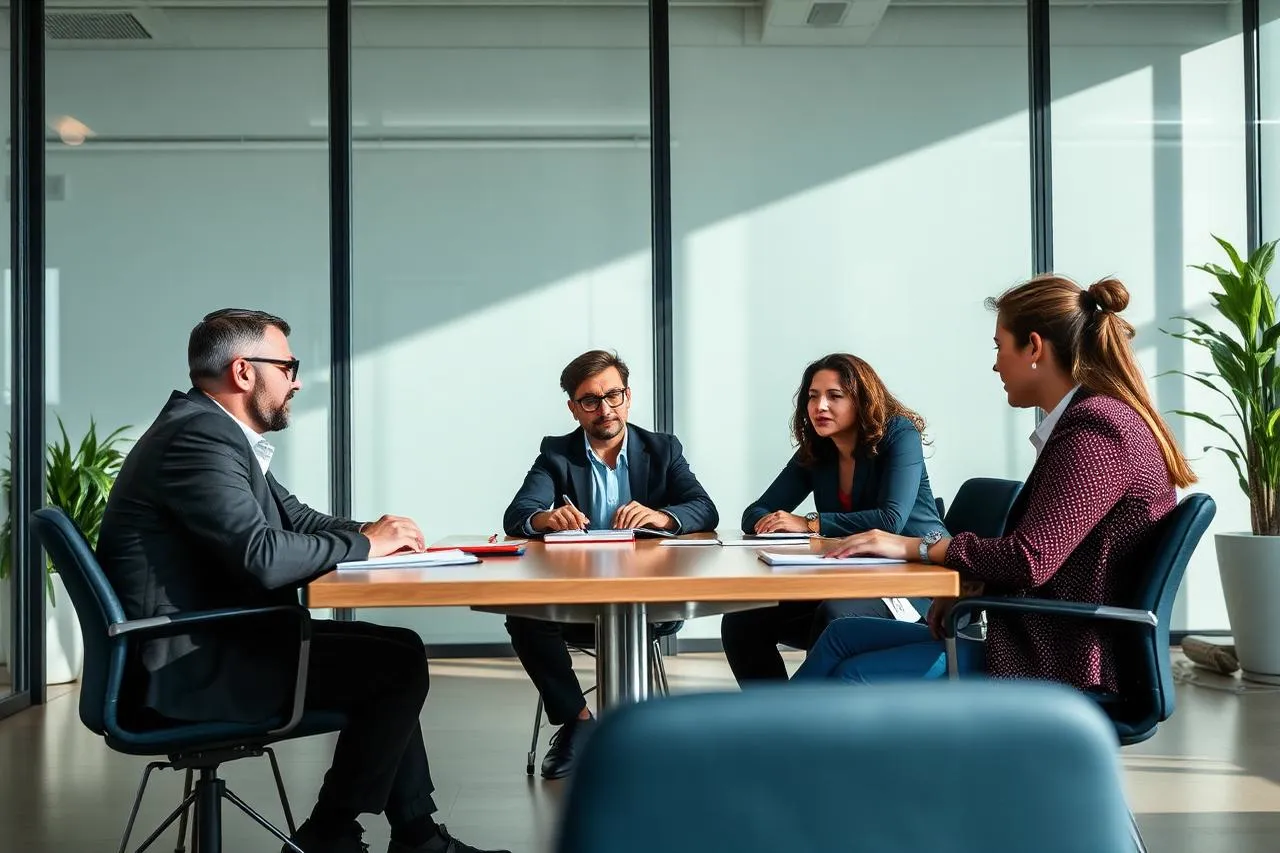 Equipe de comunicação interna reunida discutindo o plano de endomarketing da empresa