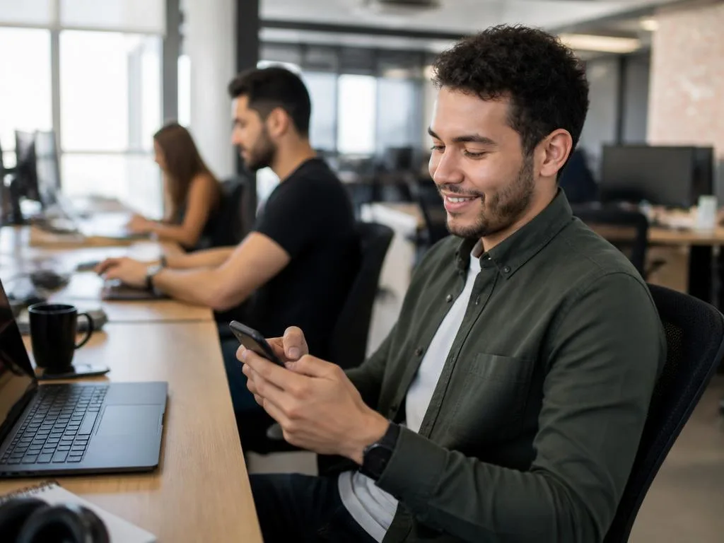 Colaborador usando o celular para fazer uma solicitação na plataforma InCicle