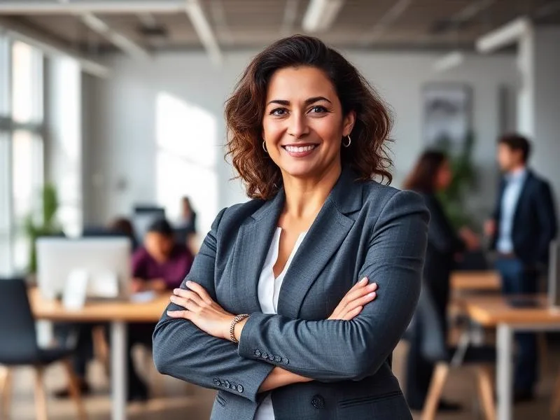 Diretora de RH em escritório de empresa em crescimento