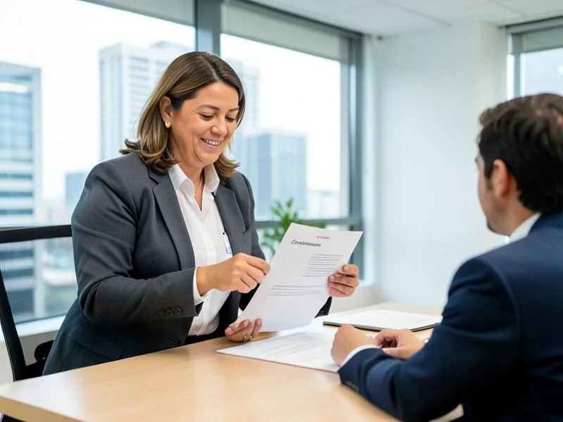 Consultora de saúde ocupacional apresentando o relatório de riscos psicossociais a um cliente