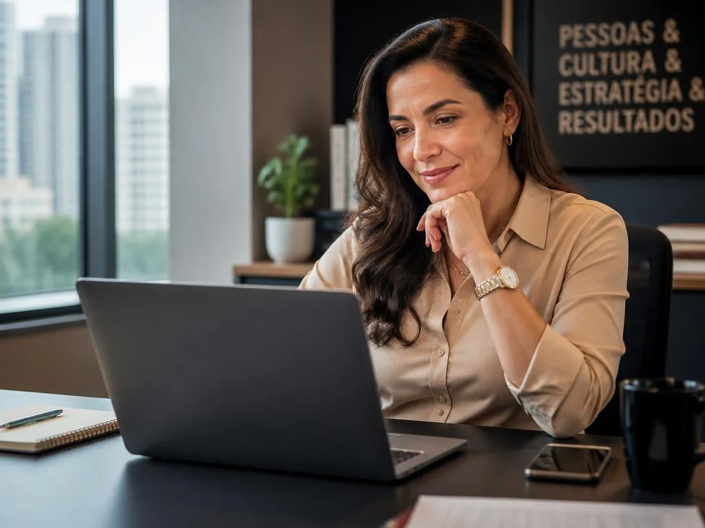 Profissional de RH em escritório usando a Universidade Corporativa InCicle